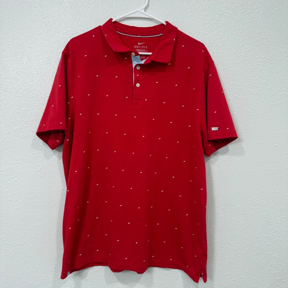 Nike Dri-FIT Mens XL Red Dash Print Short Sleeve Polo Shirt Standard‎ Fit
